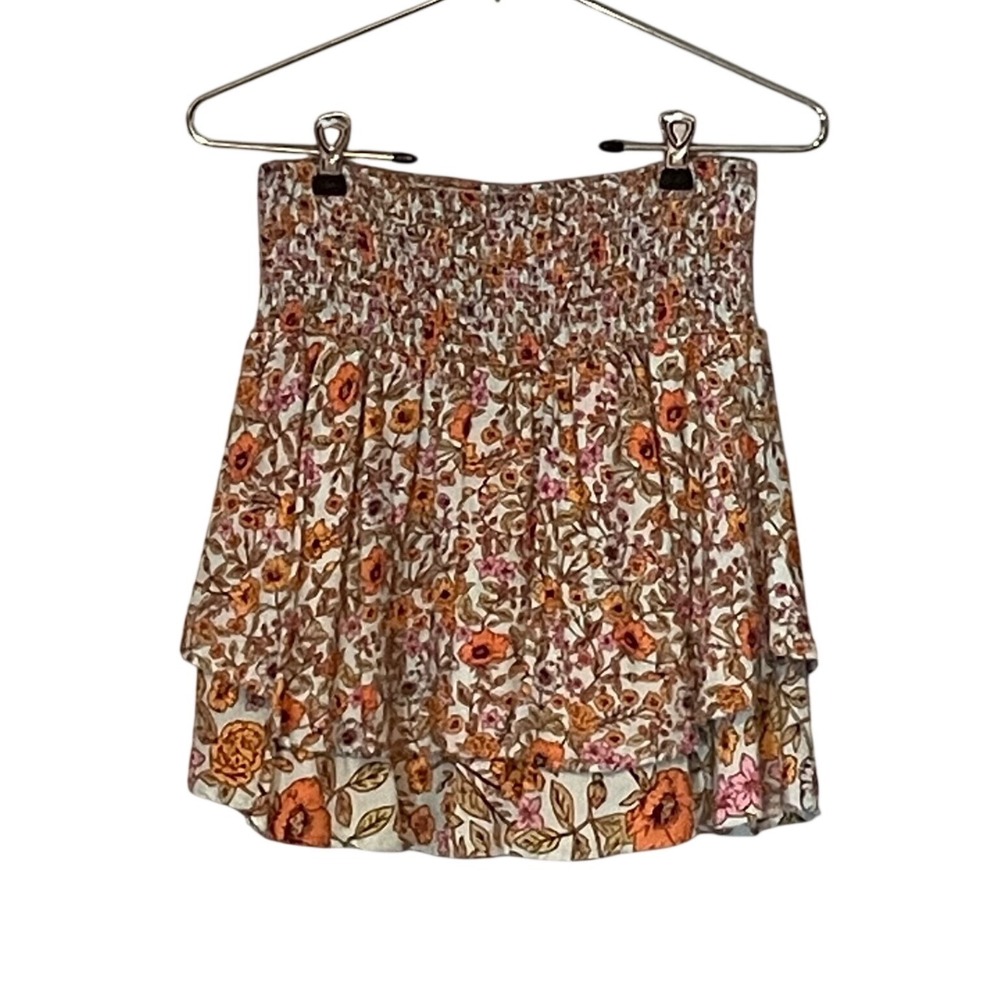 Maaji Abundance Is All Shell Skirt Floral Smocked Tiered Mini Boho Medium Retro